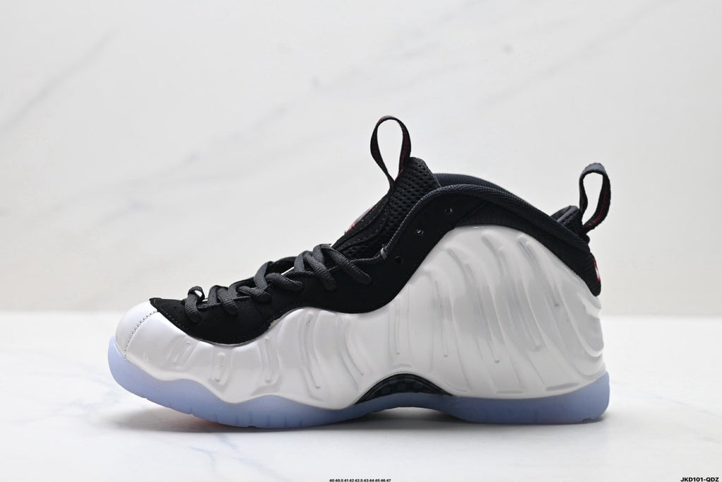 Nike Air Penny Foamposite One Sneakers in Black White Red - product image from the listing.