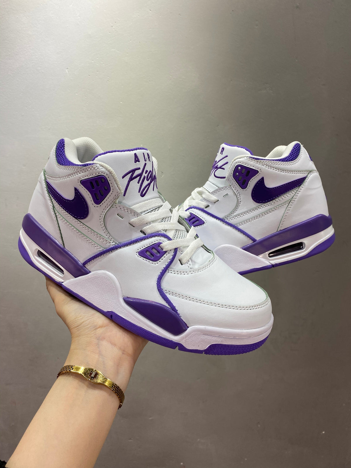 Nike Air Flight 89 Sneakers in White and Purple 652-11 - product image from the listing.