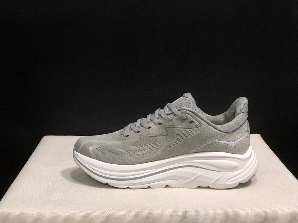 Gray HOKA Clifton 10 Running Shoes - product image from the listing.