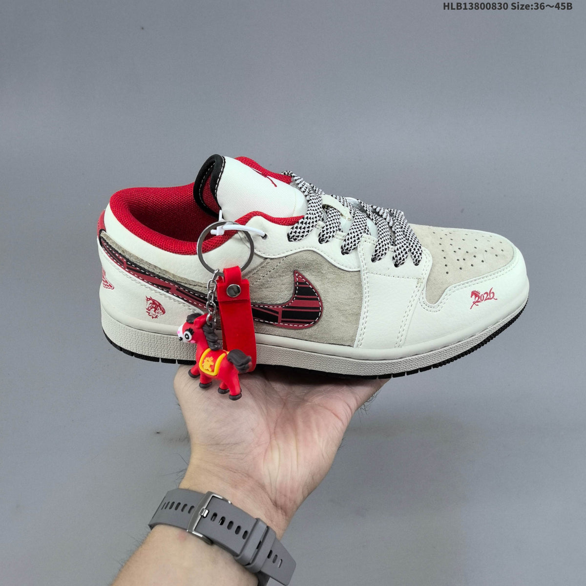 Nike Air Jordan 1 Low Sneakers in White, in Navy and Red - product image from the listing.