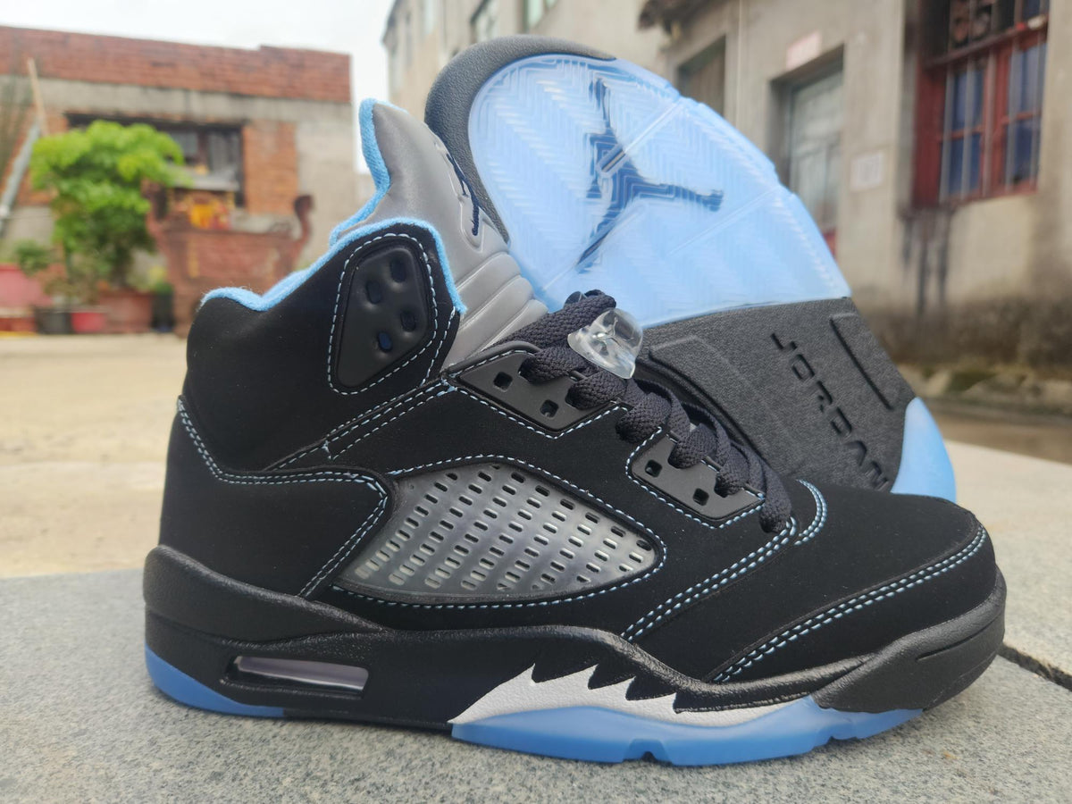 Air Jordan 5 in Black/University Blue - product image from the listing.