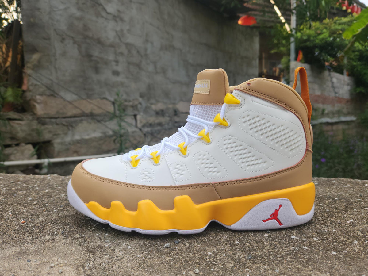 White/University Gold ("White Gold") - Air Jordan 9 Retro - product image from the listing.