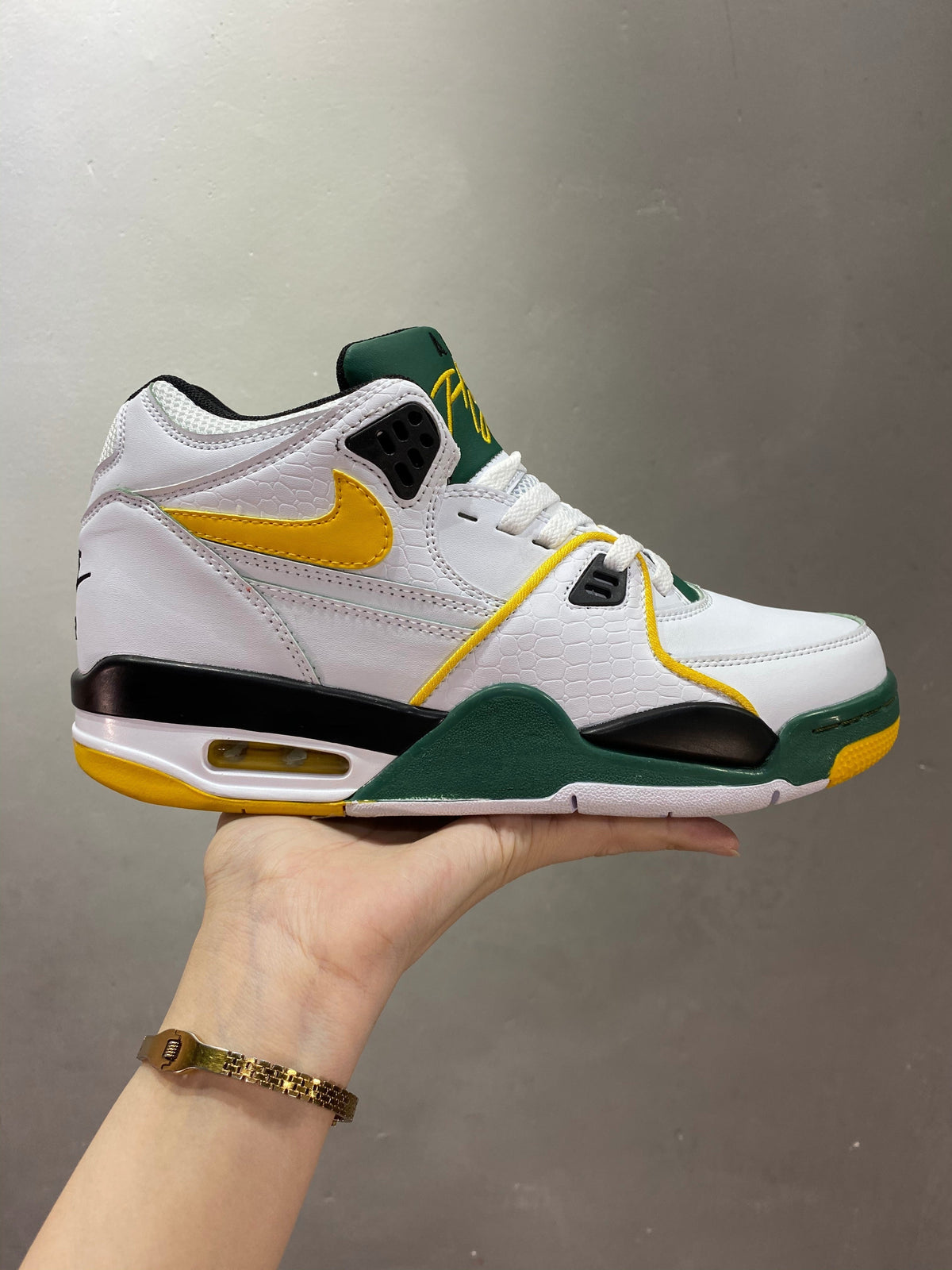Nike Air Flight 89 Seattle Sneakers in White Green Yellow - product image from the listing.