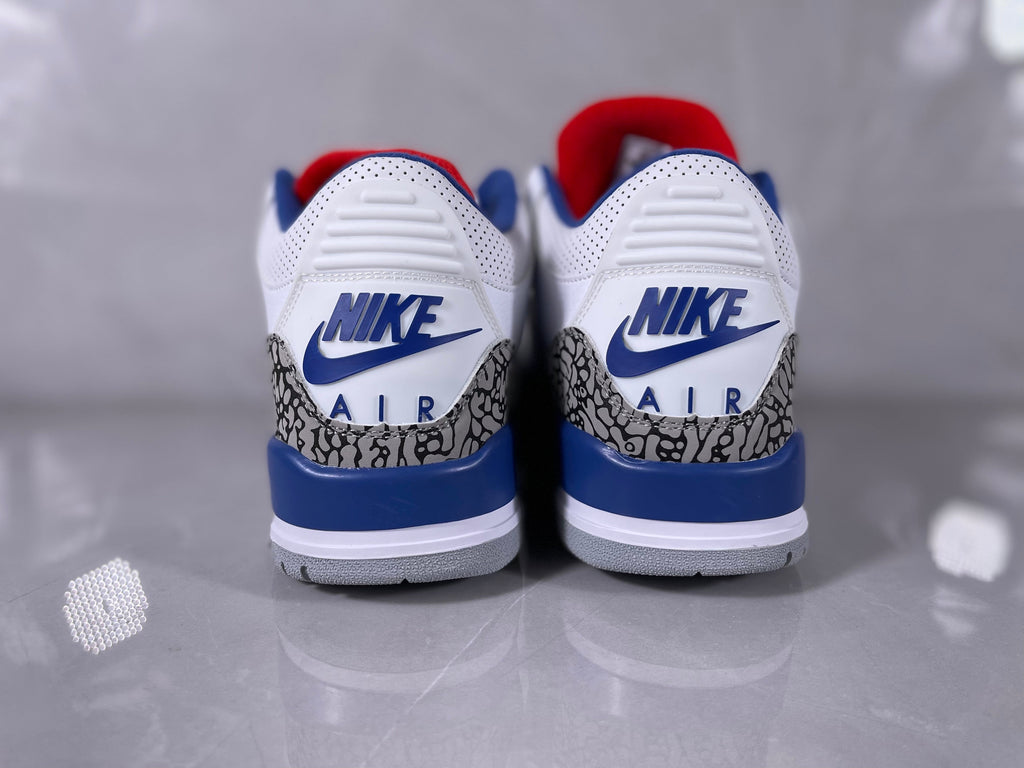 White and Blue Elephant Print Sneakers - Jordan 3 - product image from the listing.