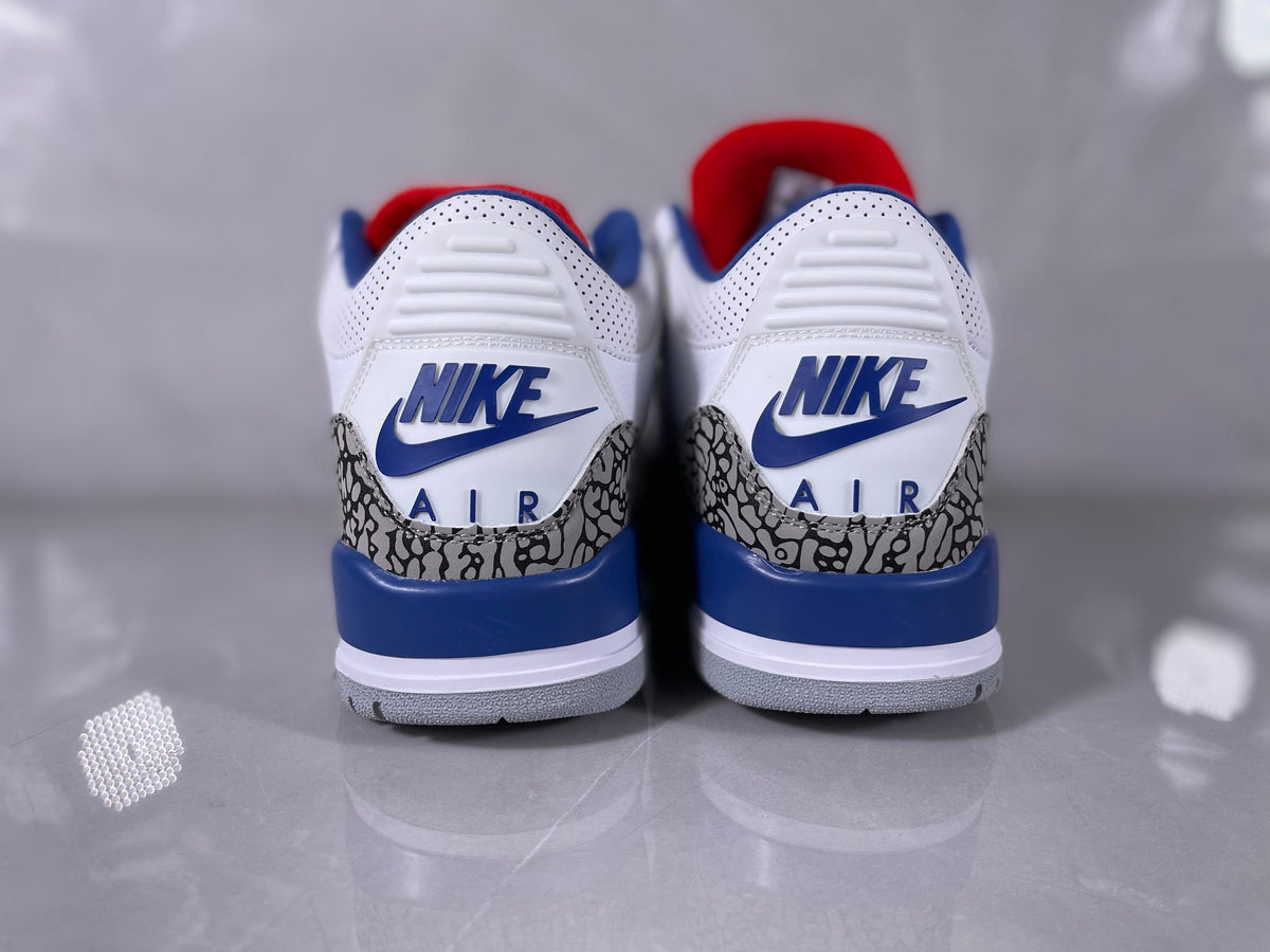 White and Blue Elephant Print Sneakers - Jordan 3 - product image from the listing.