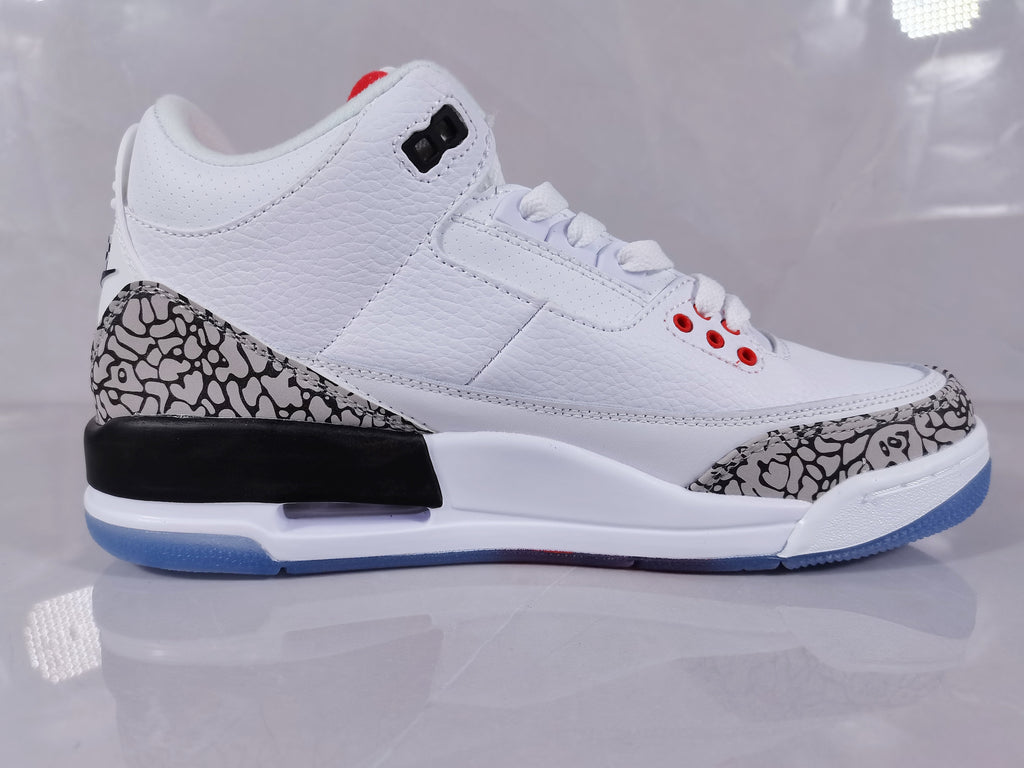Air Jordan 3 Retro White Red Elephant Print Sneakers - product image from the listing.