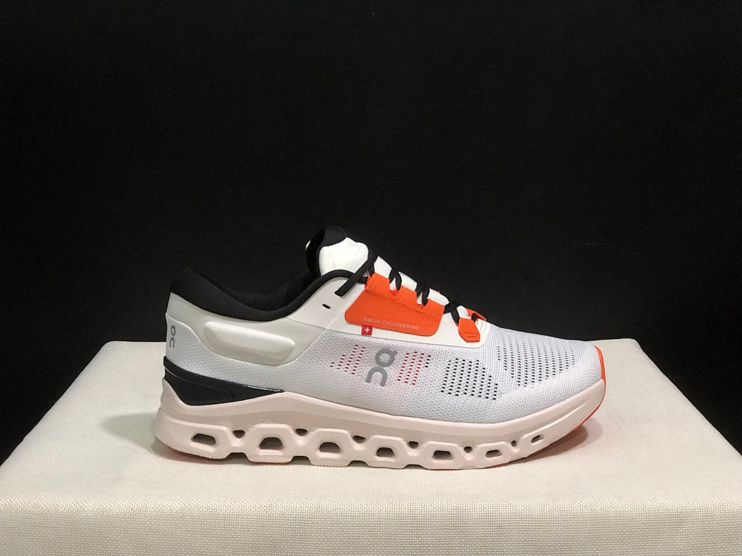 White and Orange On Cloudstratus 3 Running Shoes - product image from the listing.