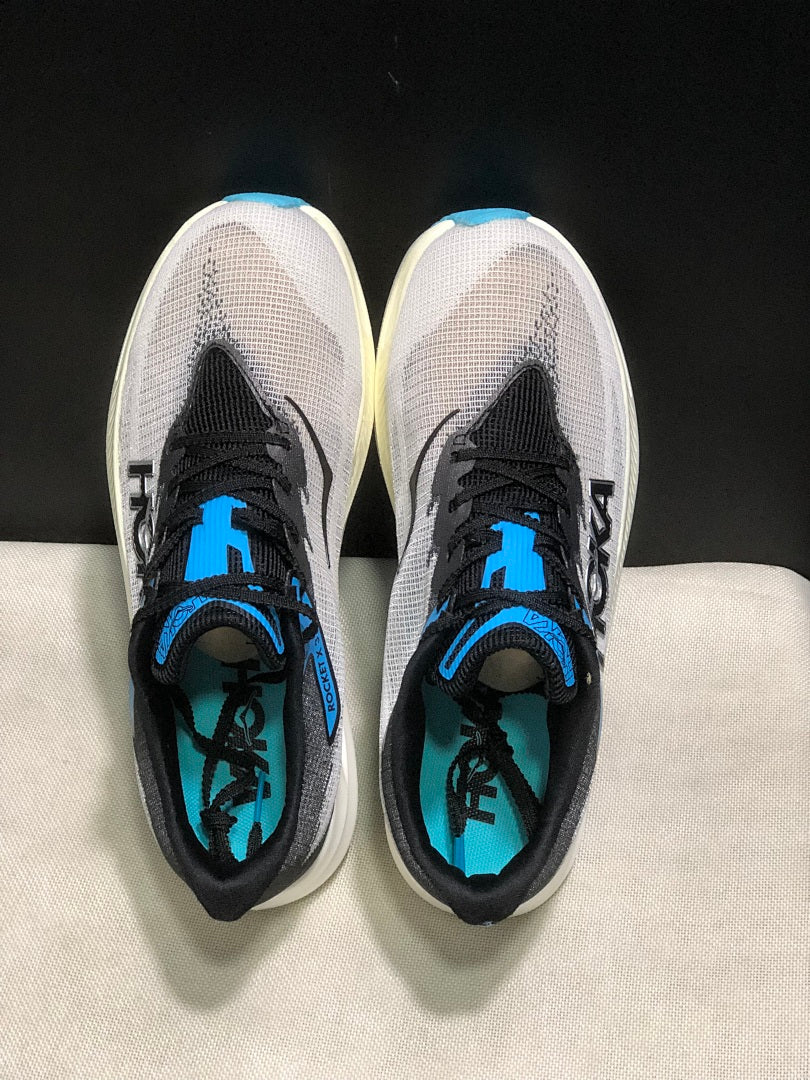 White, Black and Blue - HOKA Rocket X 3 Running Shoes - product image from the listing.