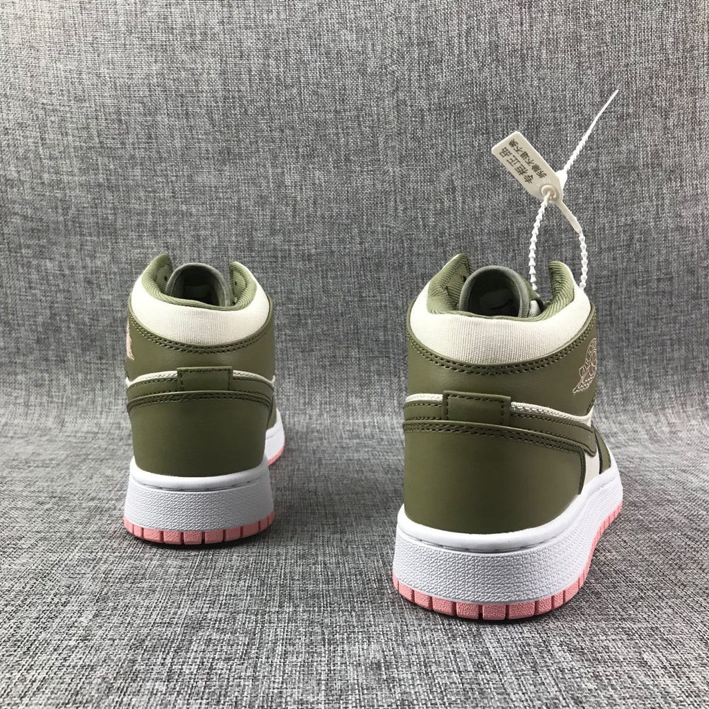 Air Jordan 1 High Sneakers in Olive Green White Pink - product image from the listing.