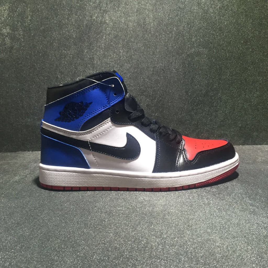 Jordan 1 High Three-Color Sneaker in Black, in Blue and Red - product image from the listing.