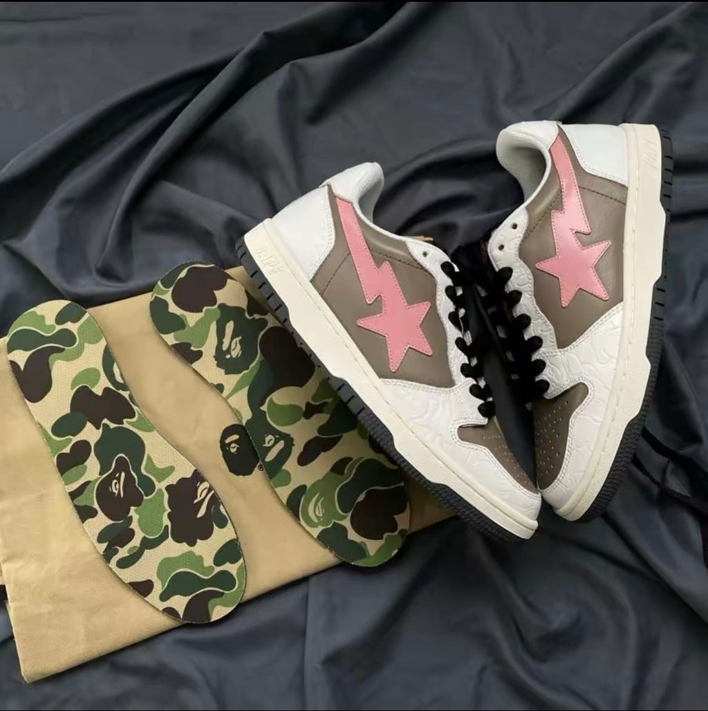 BAPE Sk8 Sta Low-Top Sneakers in White, in Taupe and Pink - product image from the listing.