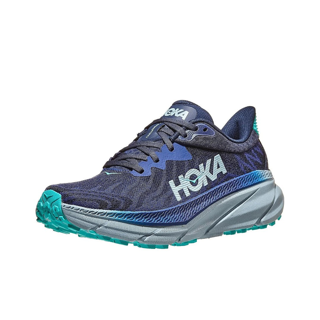HOKA Challenger 7 Trail Running Shoes, in Navy and Teal - product image from the listing.
