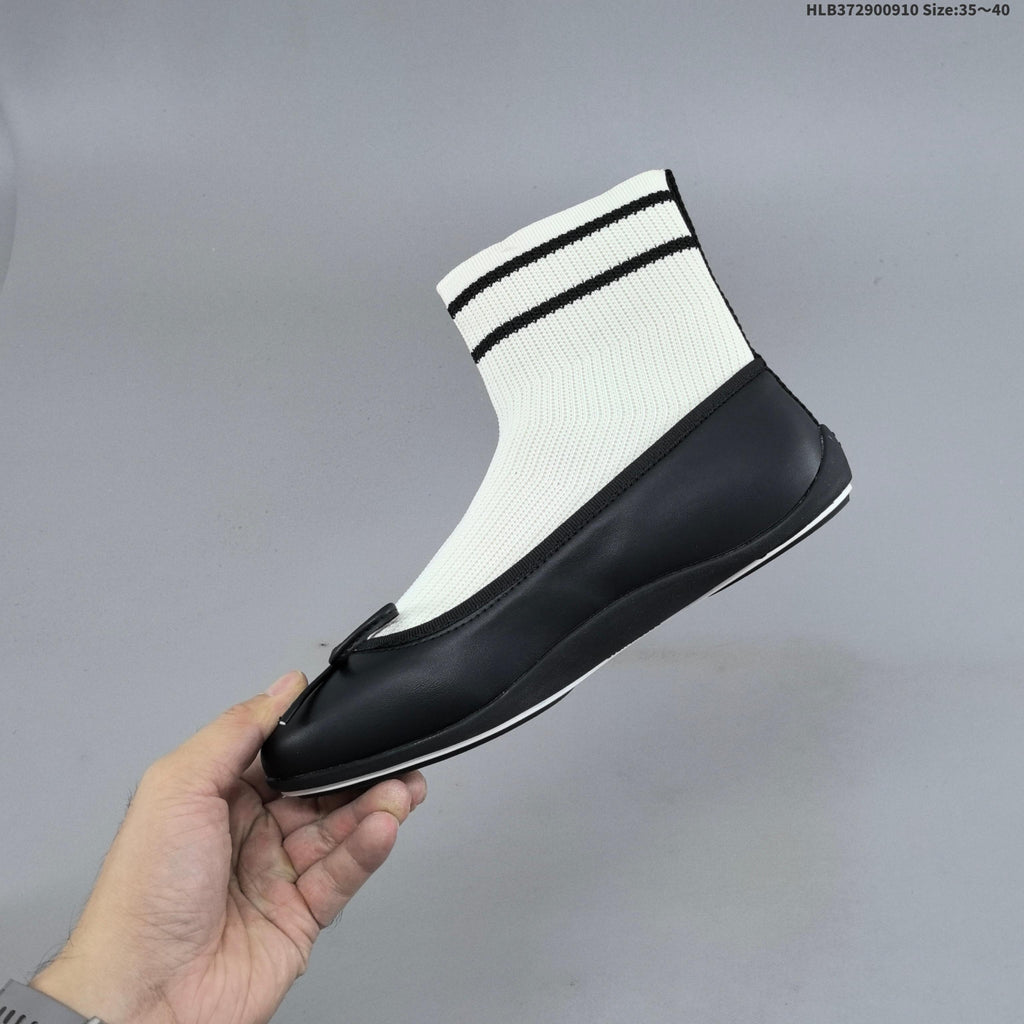Chanel Sock Ballet Flats with Bow, in Black and White - product image from the listing.