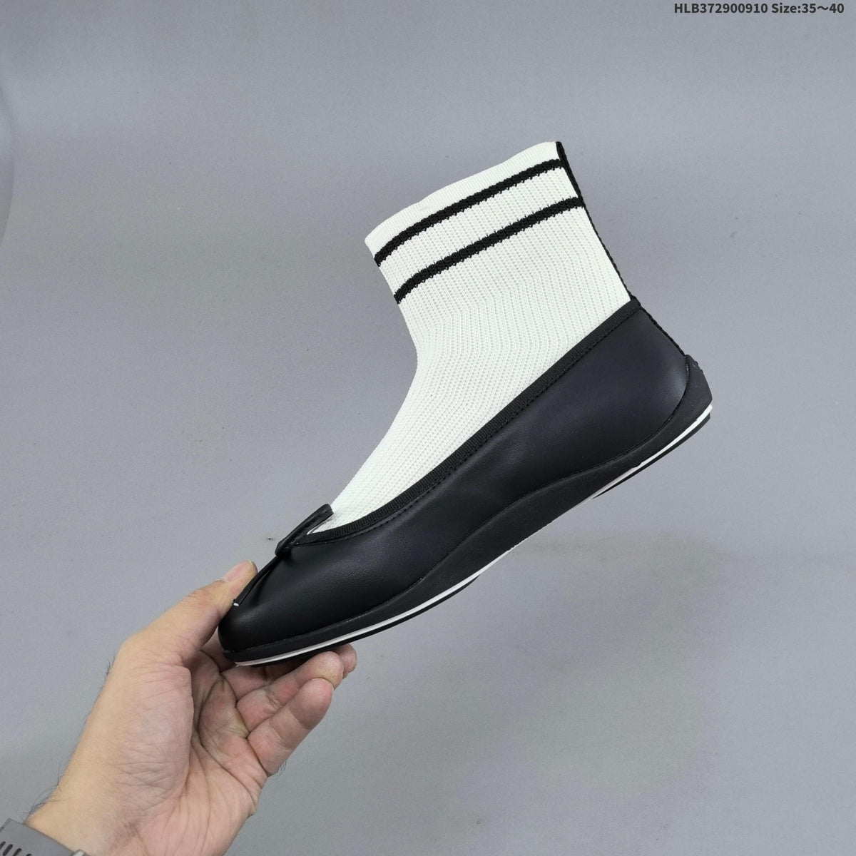 Chanel Sock Ballet Flats with Bow, in Black and White - product image from the listing.