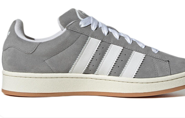 "Grey / White / Gum" adidas Campus Suede Sneakers - product image from the listing.