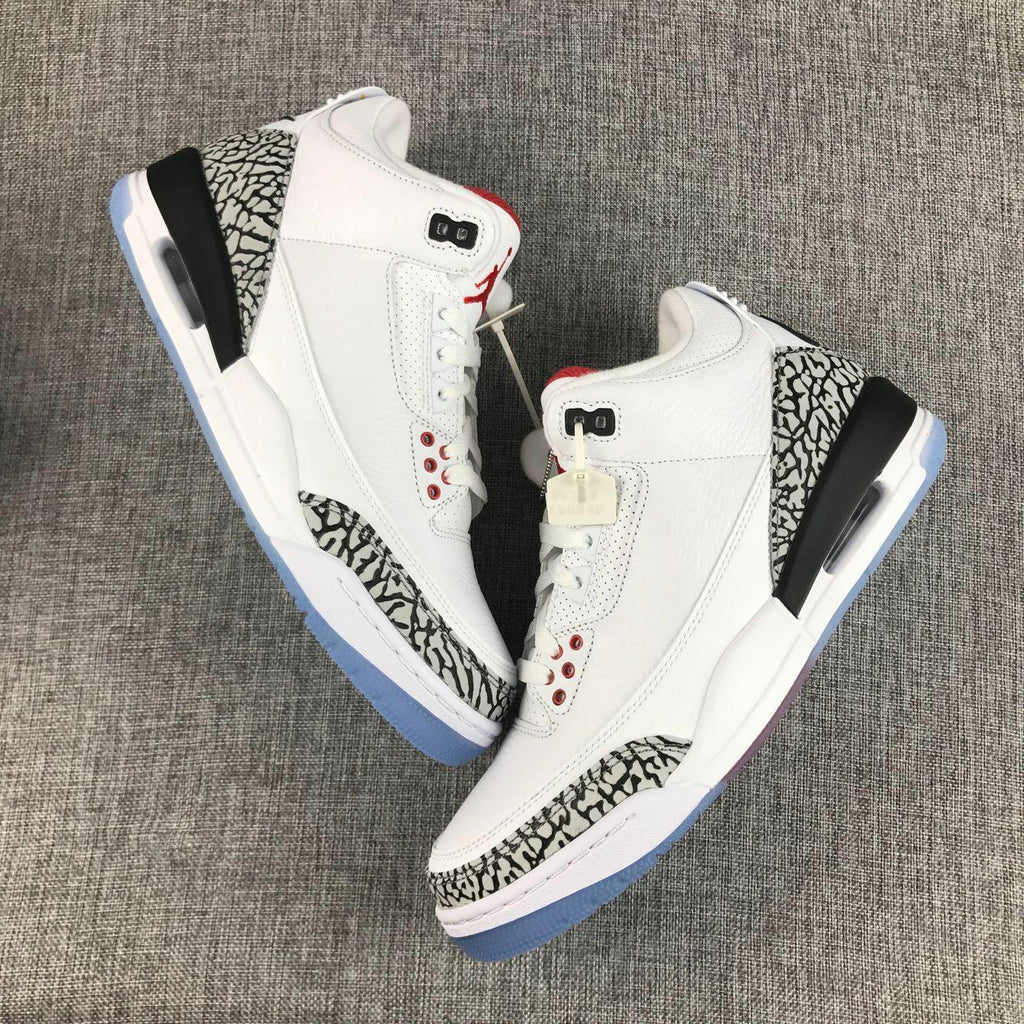 Air Jordan 3 White Cement Sneakers with Translucent Blue Sole - product image from the listing.