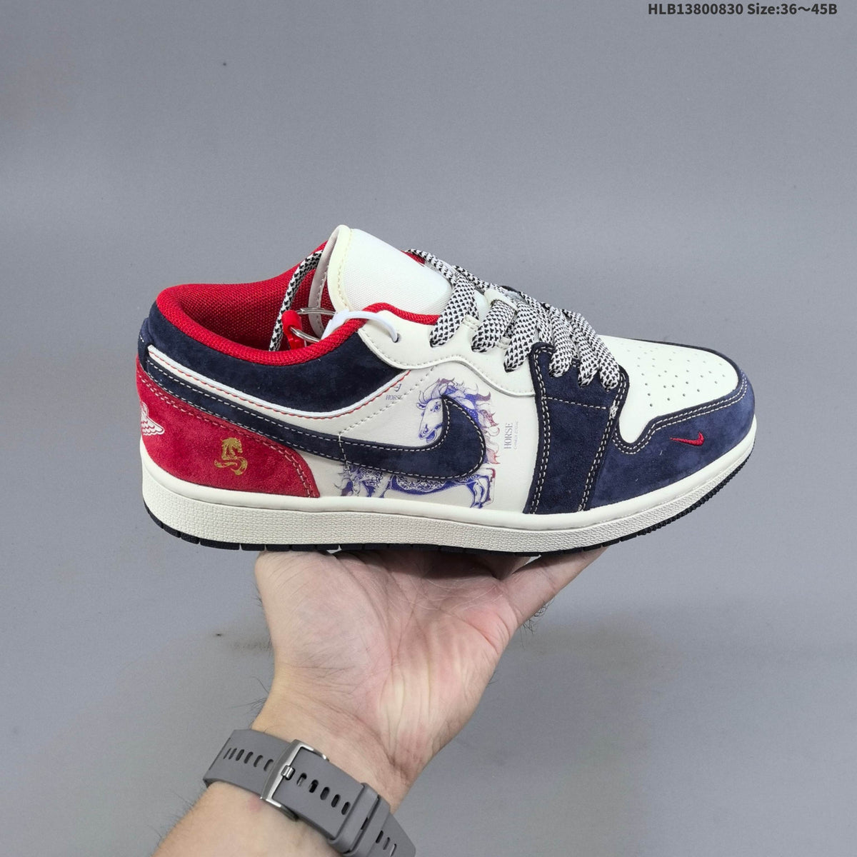 Nike Air Jordan 1 Low Sneakers in White, in Navy and Red - product image from the listing.