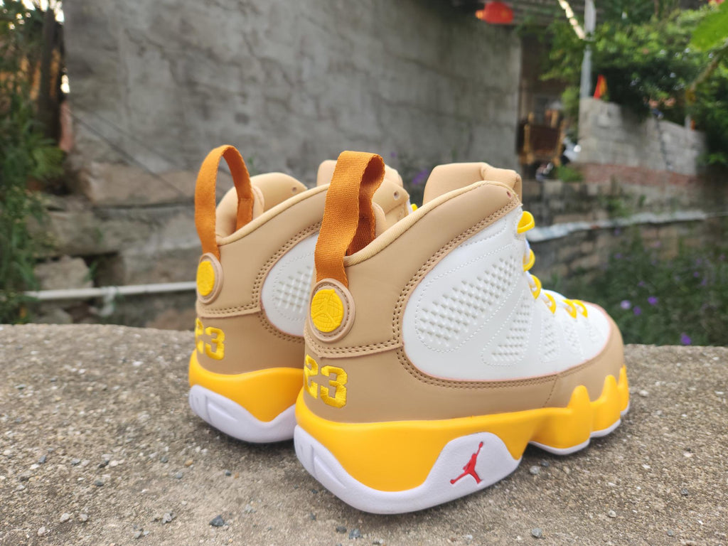 White/University Gold ("White Gold") - Air Jordan 9 Retro - product image from the listing.