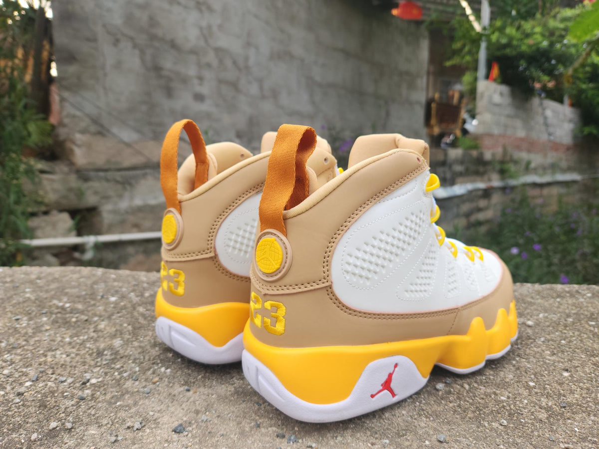 White/University Gold ("White Gold") - Air Jordan 9 Retro - product image from the listing.