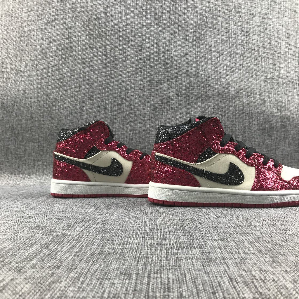 Air Jordan 1 Mid Chicago Starfish Sneakers, in Red and Black - product image from the listing.