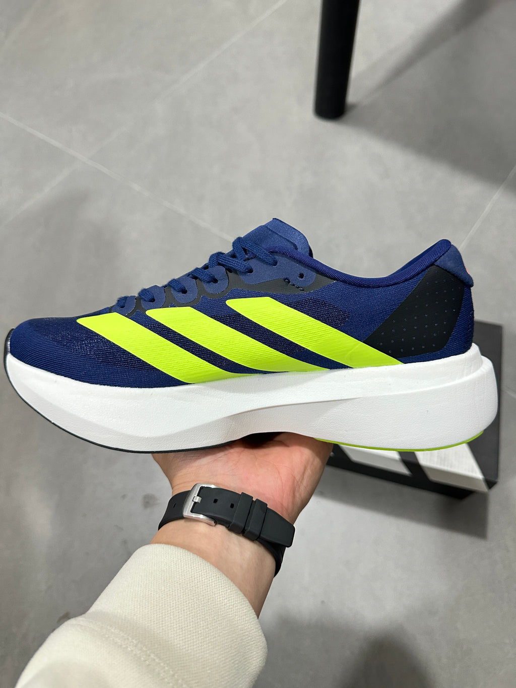 Adidas Lightstrike Pro Running Shoes in Navy Volt - product image from the listing.