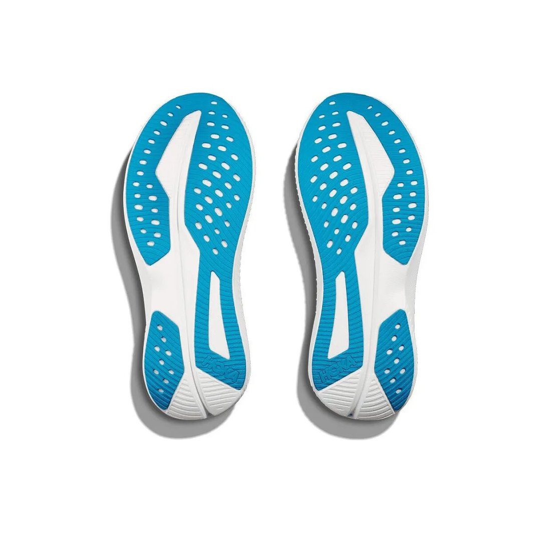 HOKA Mach 6 Running Shoes, White with in Coral and Blue - product image from the listing.