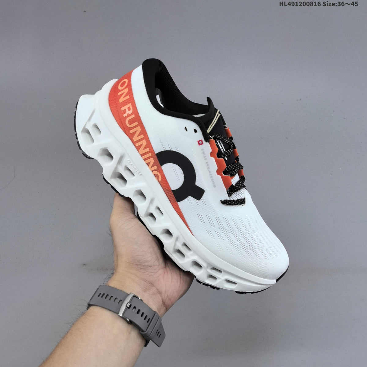 On Cloudmonster 3 Hyper Running Shoes in White Orange - product image from the listing.