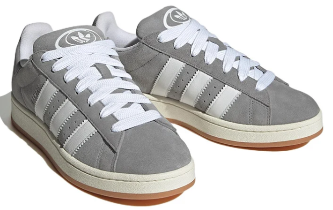"Grey / White / Gum" adidas Campus Suede Sneakers - product image from the listing.