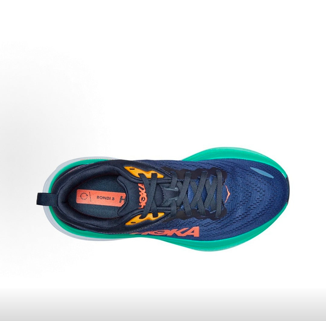 Navy and Teal HOKA Bondi 8 Running Shoes - product image from the listing.