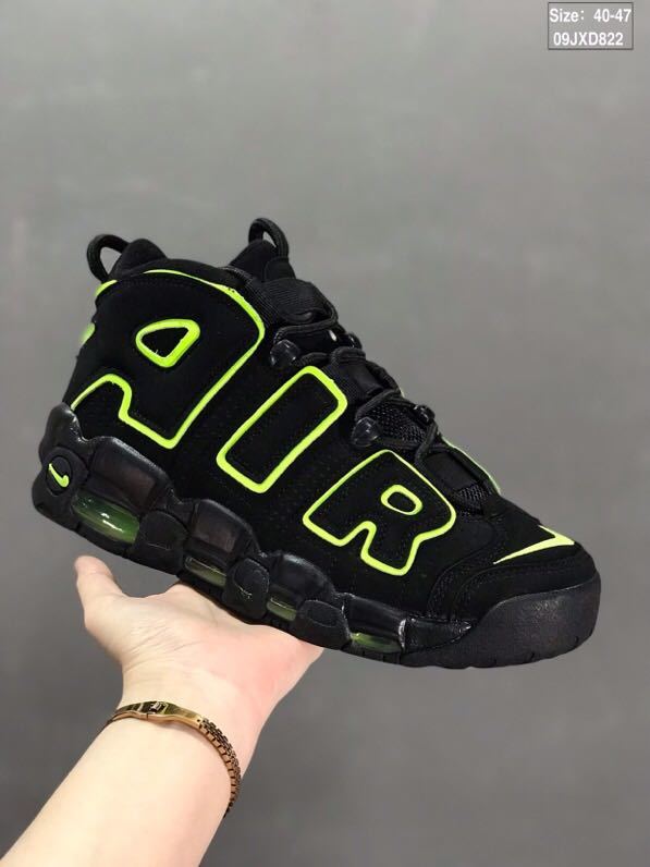 Nike Air More Uptempo Sneakers in Black Volt Green - product image from the listing.