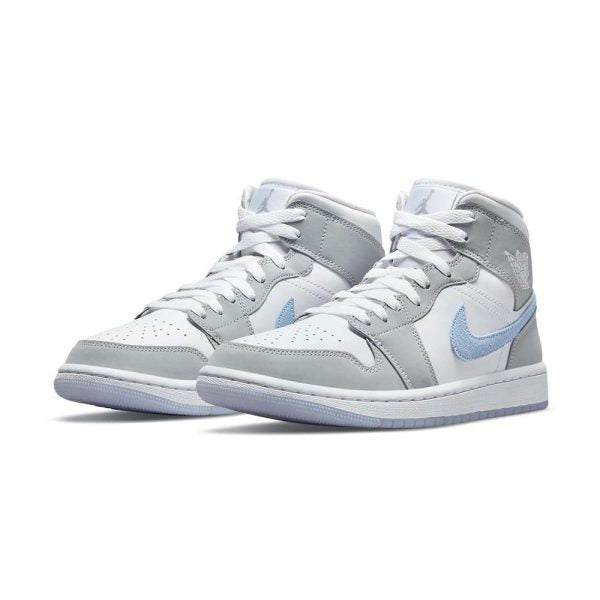 Women's Air Jordan 1 Mid "Wolf Grey Aluminum" - product image from the listing.