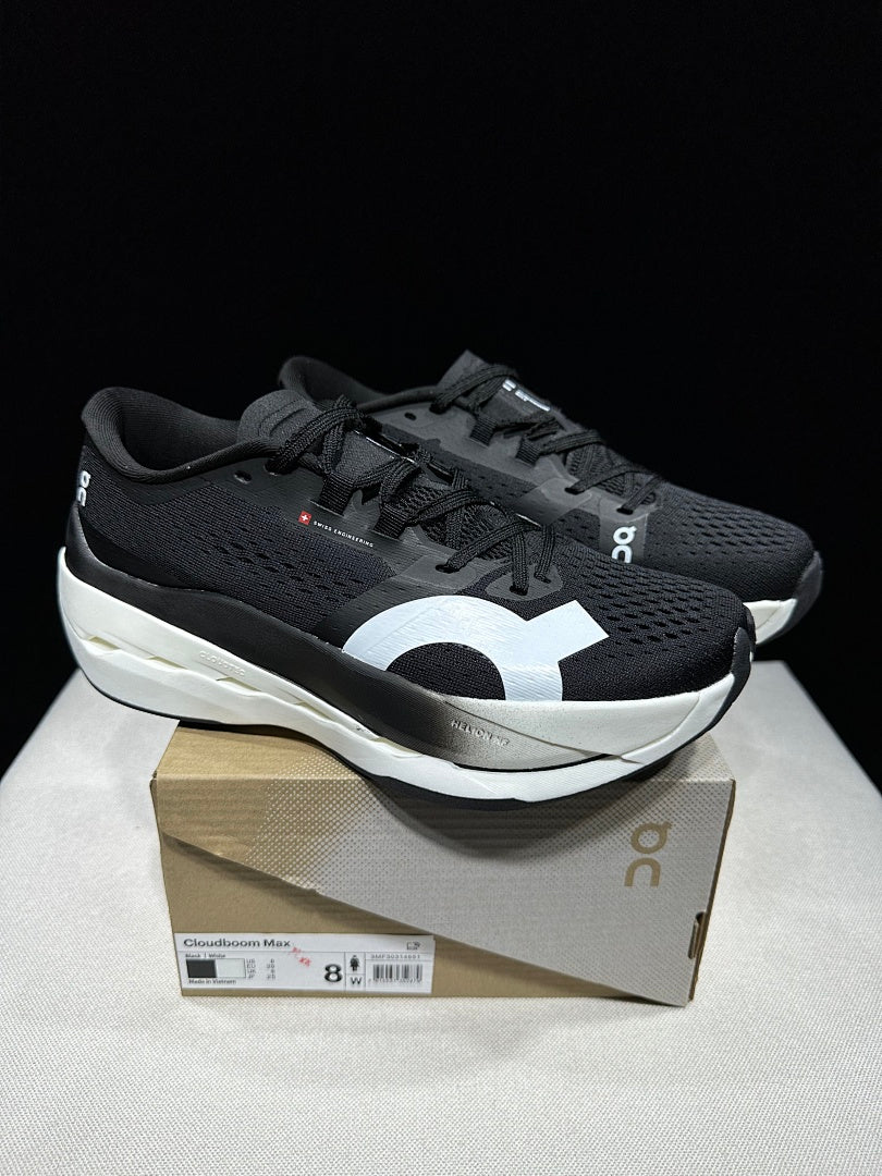 On Cloudboom Max Shoes for Running, Black/White - product image from the listing.