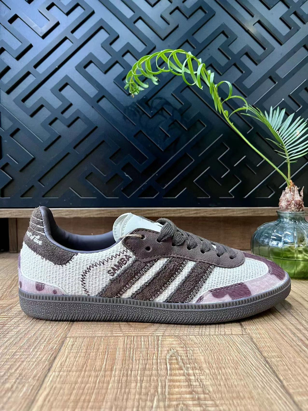 adidas Samba Low-Cut Sneakers in White and Purple Print - product image from the listing.