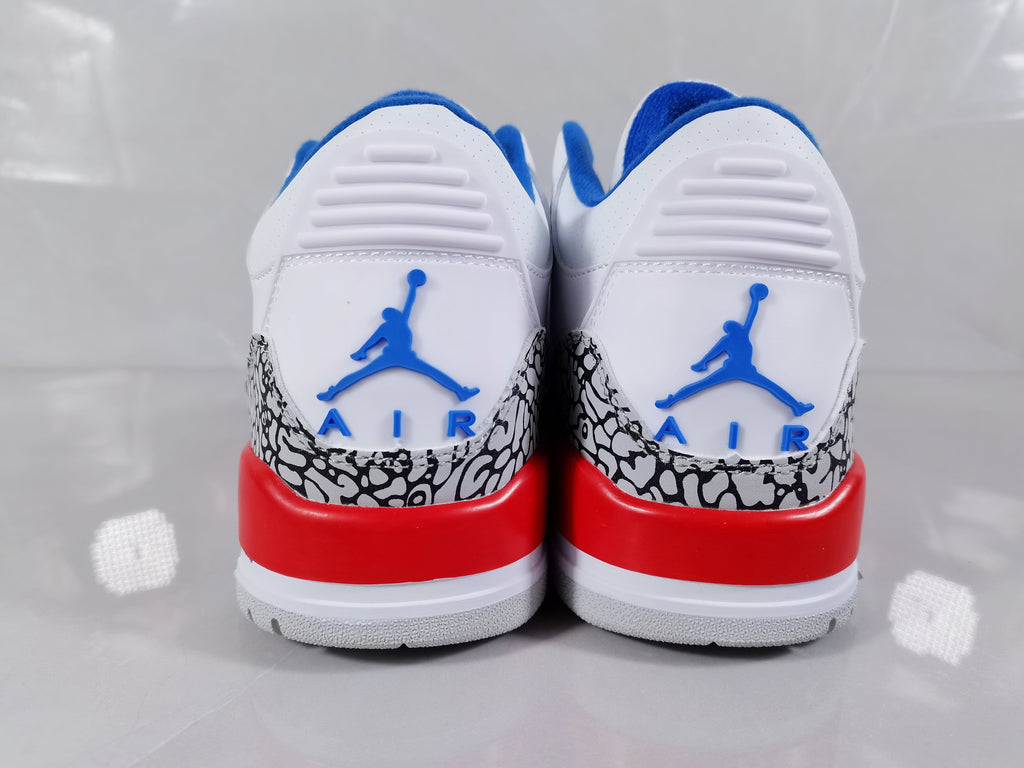 White Red Blue Elephant Print Sneakers - Jordan 3 Retro - product image from the listing.