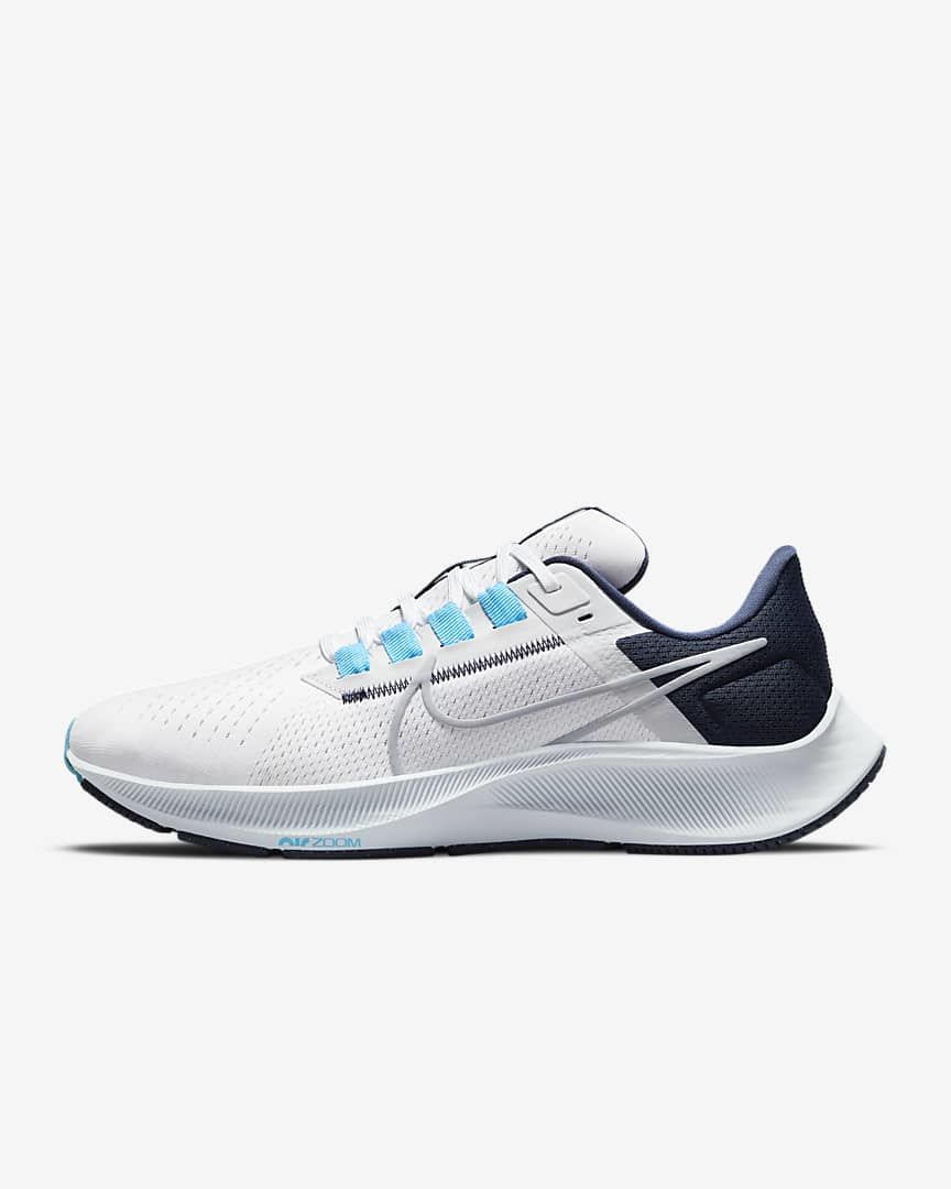 Nike Air Zoom Pegasus 38 Running Shoes in White Navy CW7356-101 - product image from the listing.