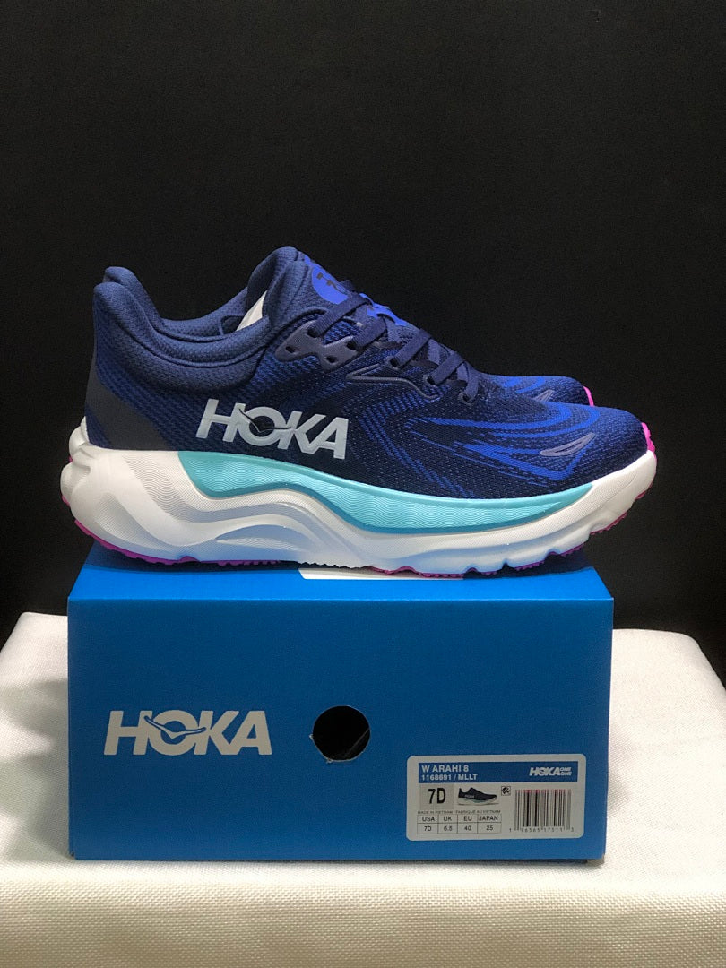 HOKA Arahi 8 Running Shoes, in Navy Blue and Aqua - product image from the listing.