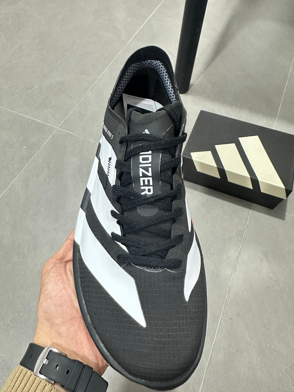 Adidas Adizero Adios Pro 5 Running Shoes in Black White KI8292 - product image from the listing.
