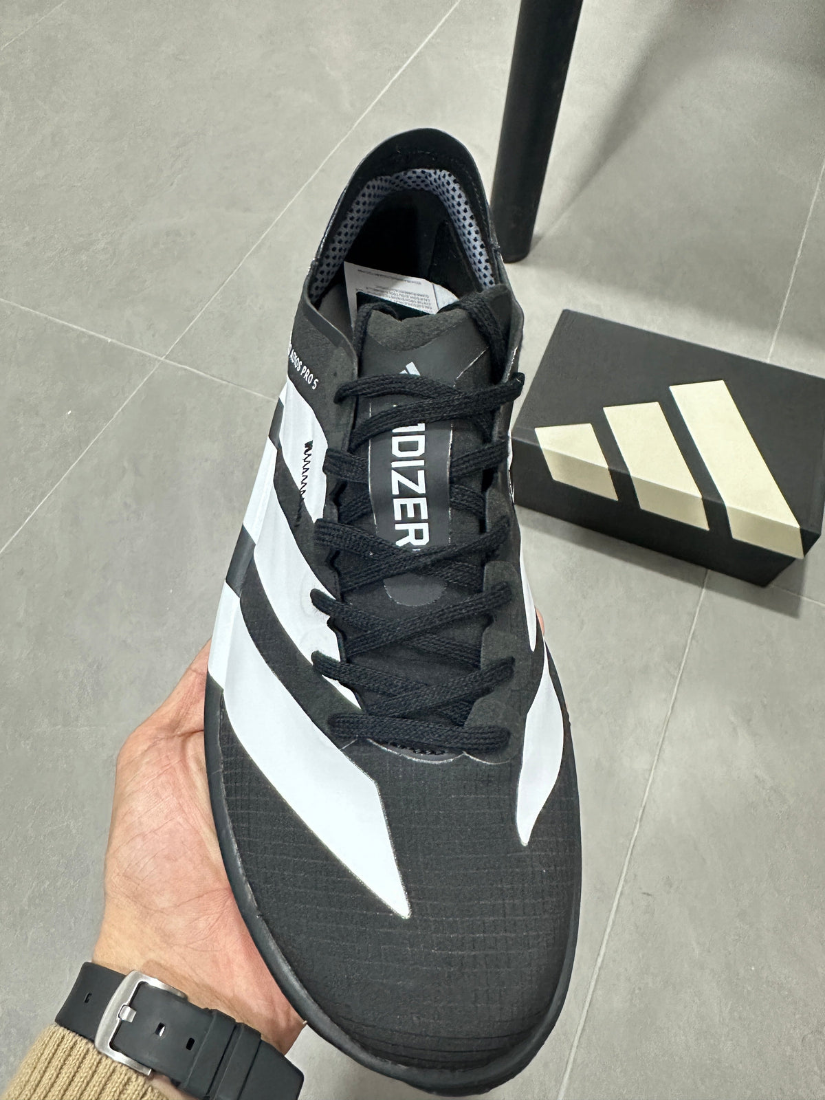 Adidas Adizero Adios Pro 5 Running Shoes in Black White KI8292 - product image from the listing.