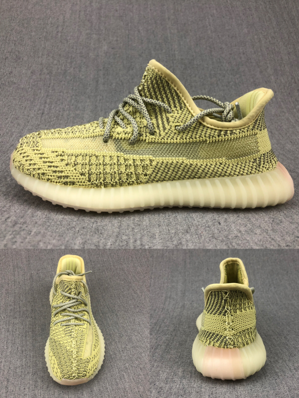 Yellow and Olive Yeezy 350 V2 Kids Sneakers - product image from the listing.