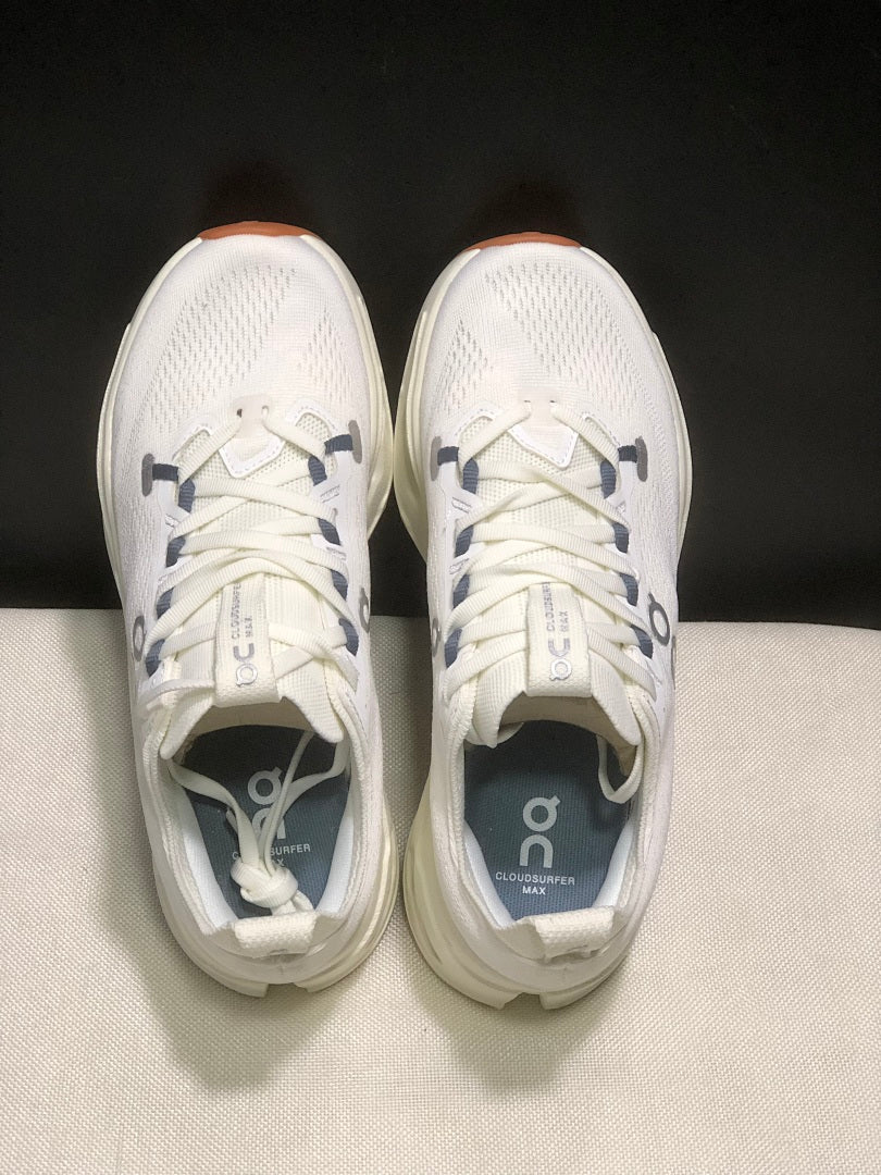On Cloudsurfer Max Ivory Steel Running Shoes in Grey - product image from the listing.