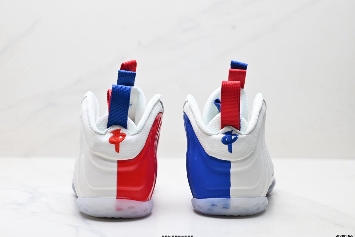 Nike Air Foamposite One Penny Hardaway Sneakers in White Red Blue - product image from the listing.