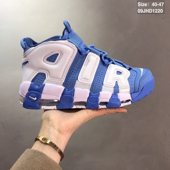 Blue and White Nike Air More Uptempo Sneakers - product image from the listing.