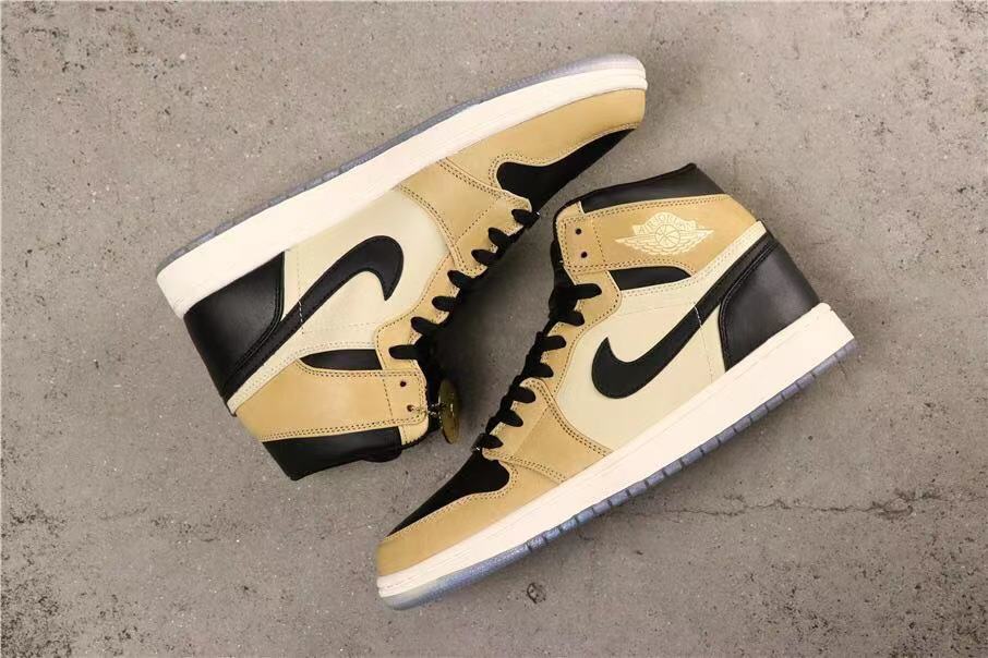 Air Jordan 1 High Premium Black Fossil Sneakers in Pale Ivory - product image from the listing.