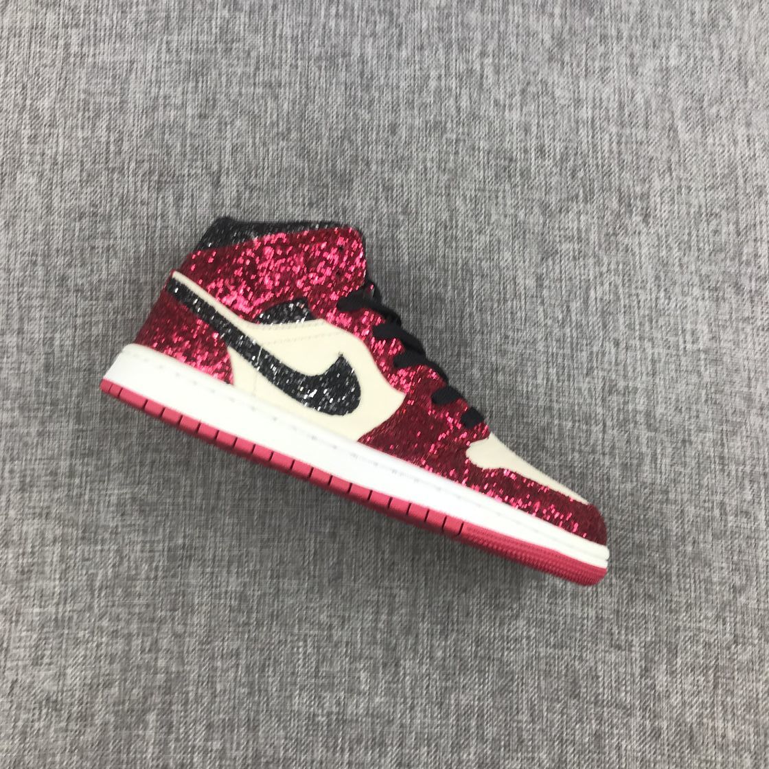 Air Jordan 1 Mid Chicago Starfish Sneakers, in Red and Black - product image from the listing.