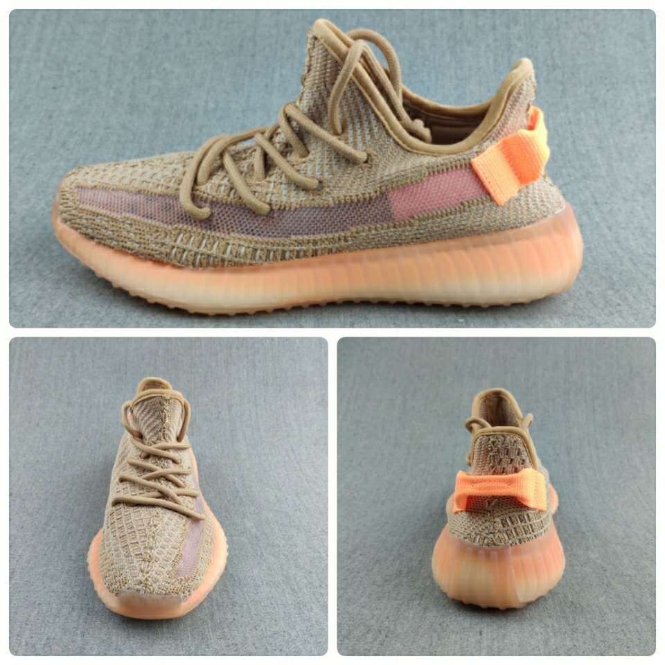 Gray and Coral Yeezy 350 V2 Knit Sneakers - product image from the listing.
