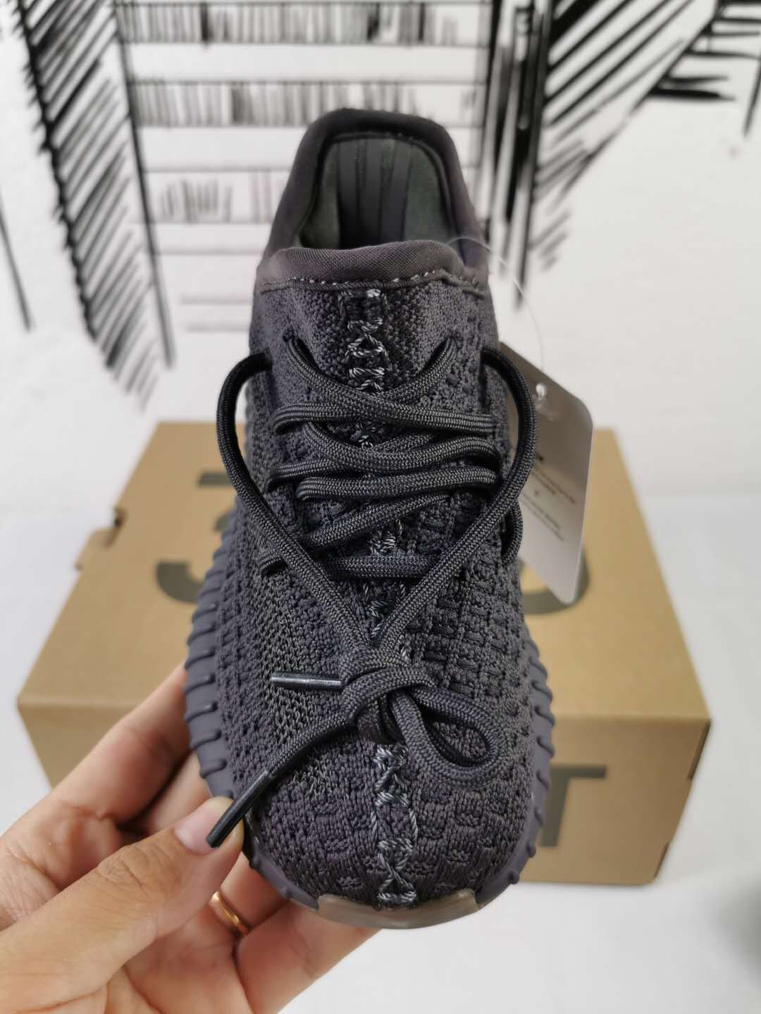 Black and Gum Yeezy 350 V2 Kids Sneakers - product image from the listing.