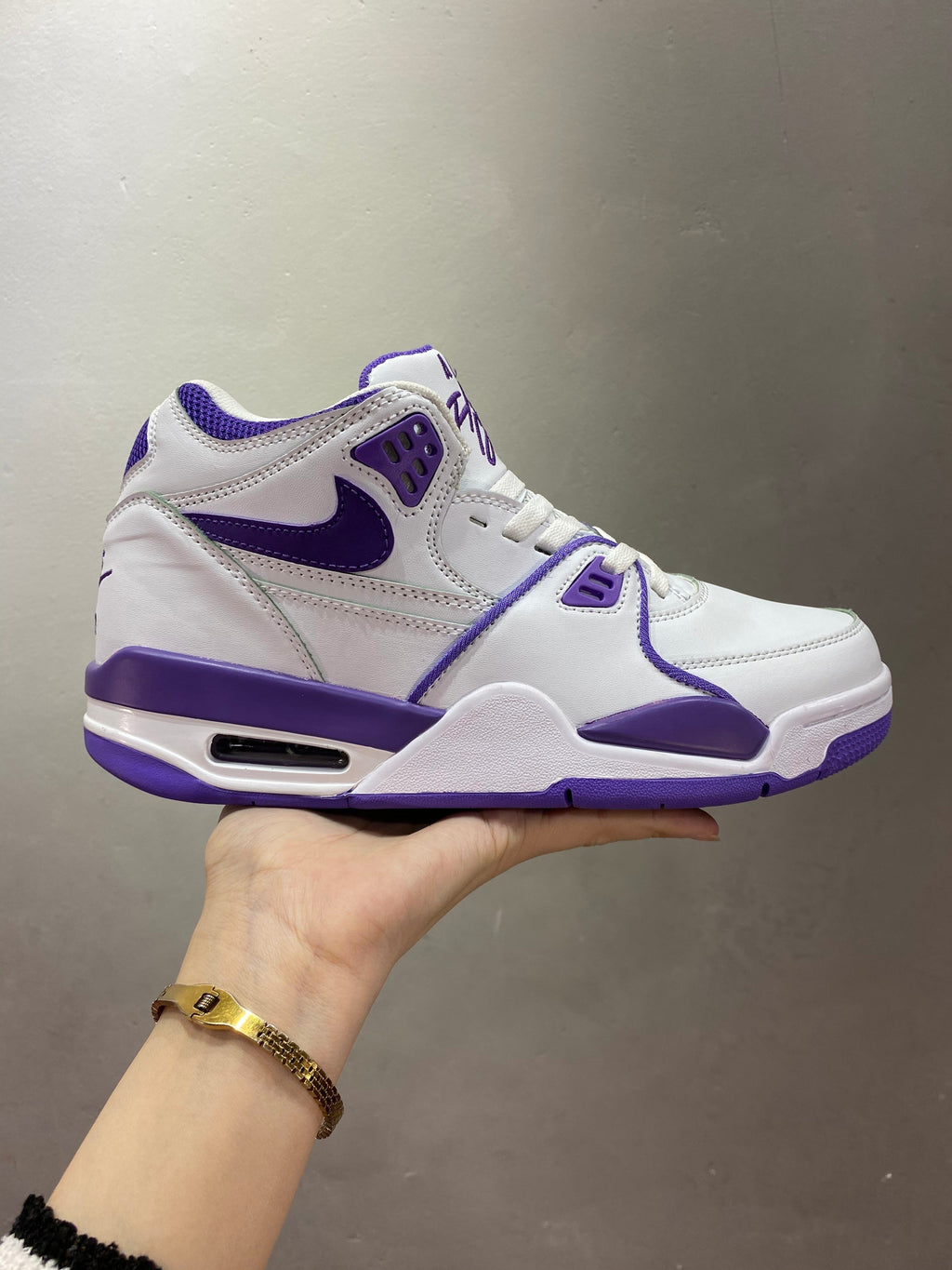 Nike Air Flight 89 Sneakers in White and Purple 652-11 - product image from the listing.