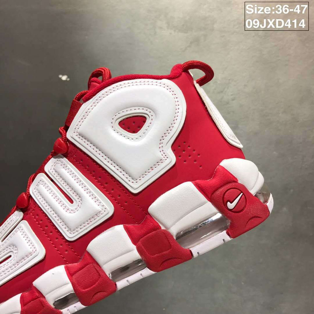 Nike Air More Uptempo Sneakers in White and Red 09JXD414 - product image from the listing.
