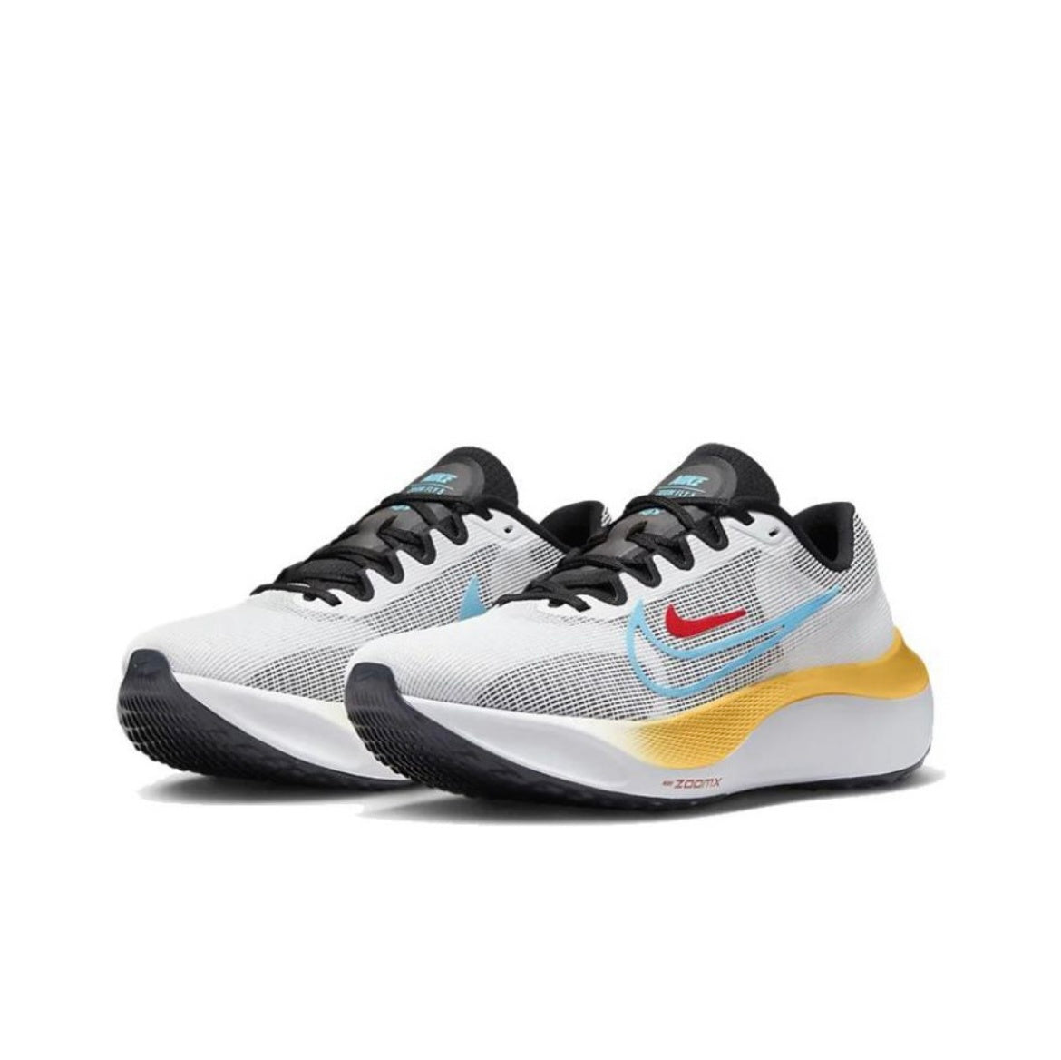 Nike Zoom Fly 5 Running Shoes in White Yellow Blue DM8974-002 - product image from the listing.