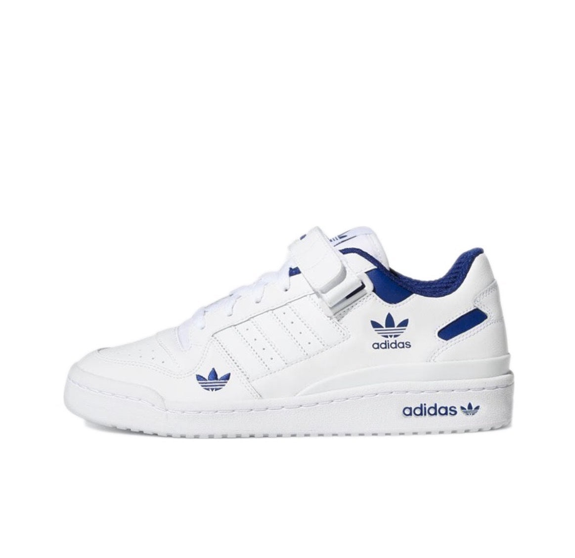 Adidas Forum Low White and Blue Strap Trainers - product image from the listing.